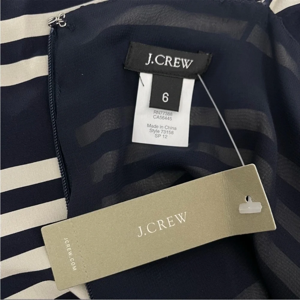 J CREW Navy Blue White Silk Striped Summer Dress - Picture 7 of 9
